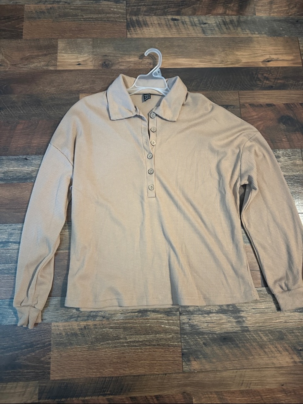 SHEIN Camel Waffle-Knit Polo Sweater